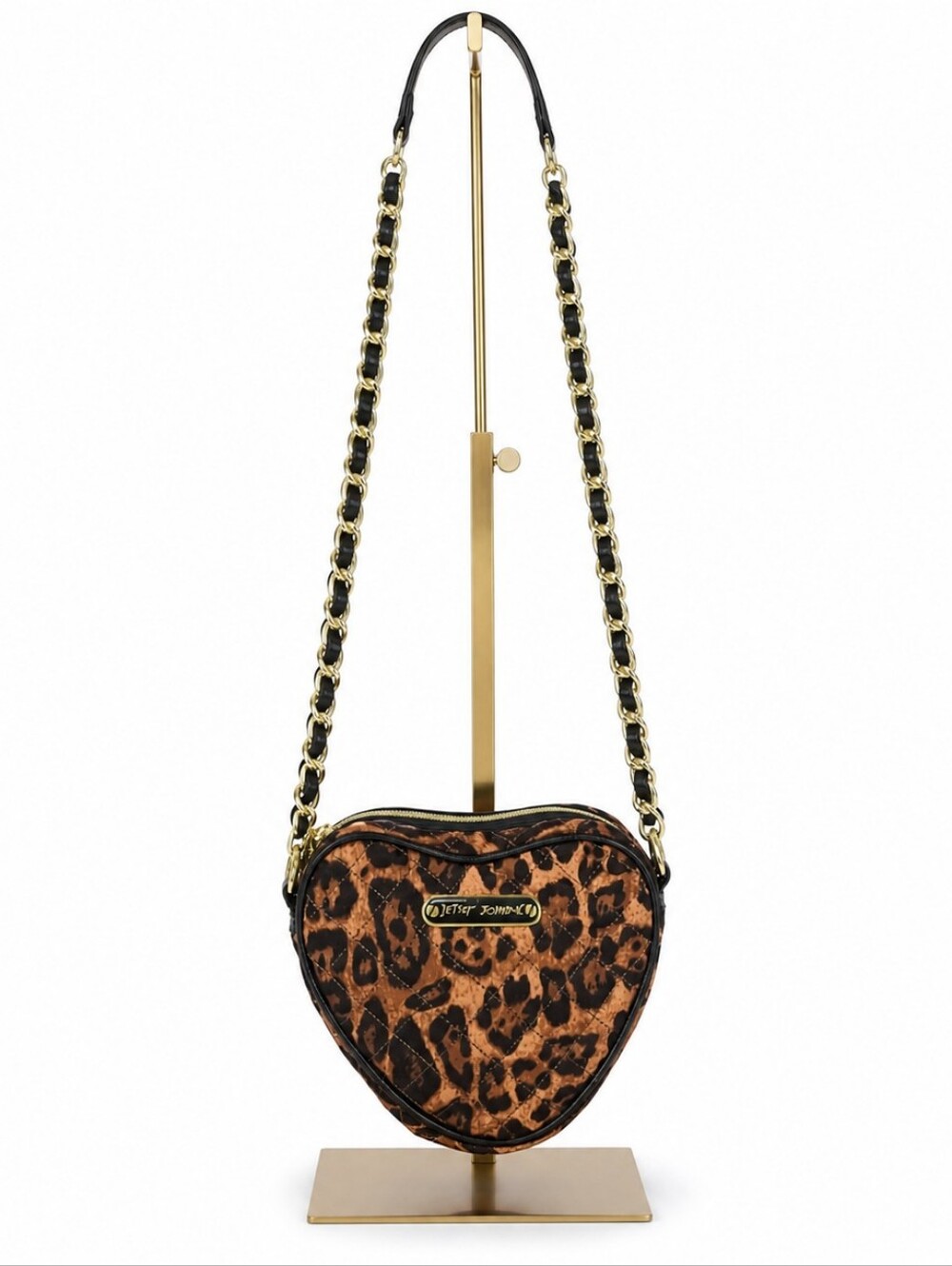 Betsey Johnson Quilted Leopard Heart Crossbody Bag Gold Chain NWT